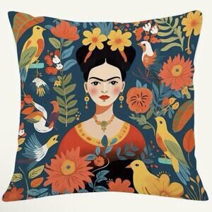 NEW Frida Kahlo Colorful Throw Pillow Cushion COVER ONLY Soft Printed 17.7”